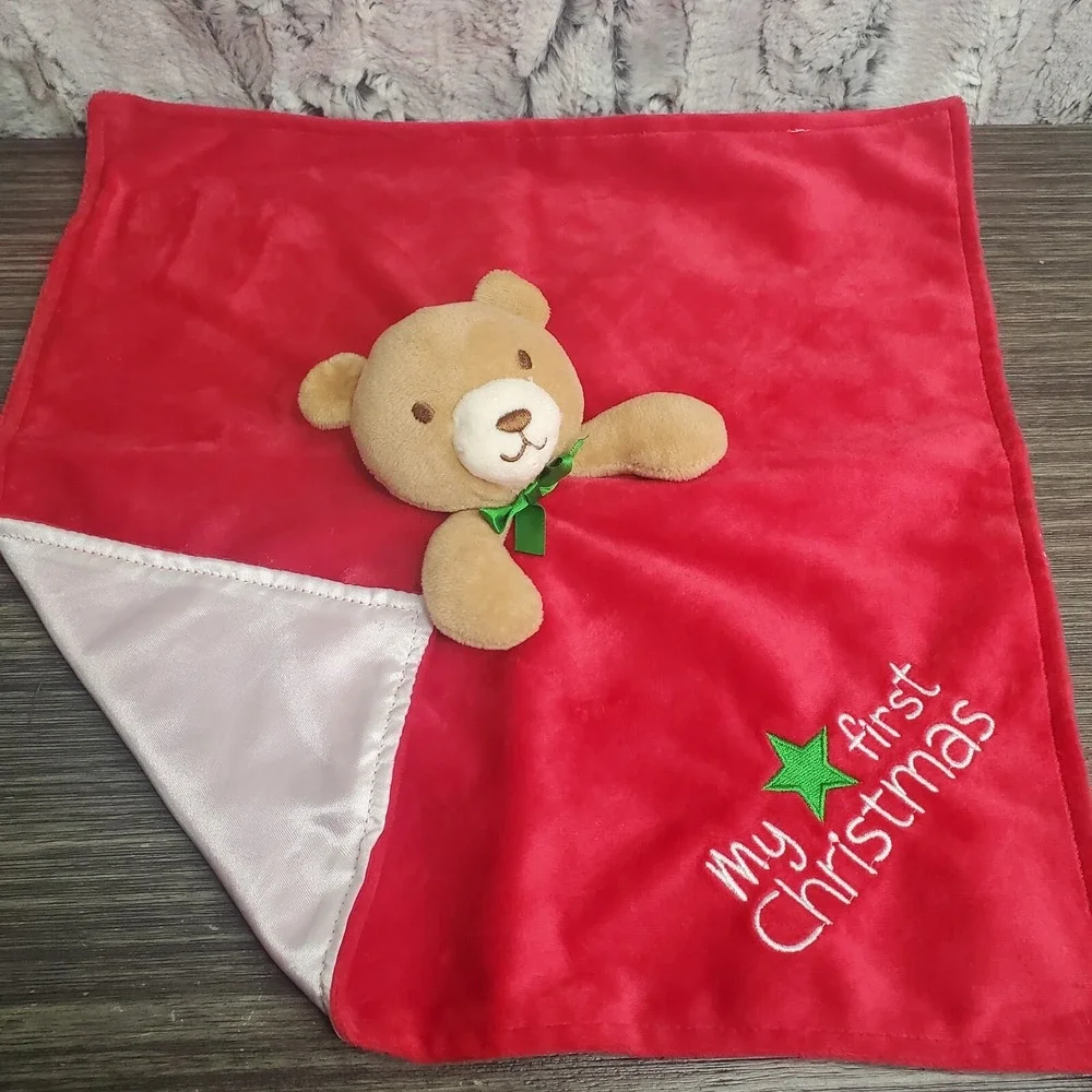 Little Me Teddy Bear My First Christmas Plush Red Security Blanket Rattle